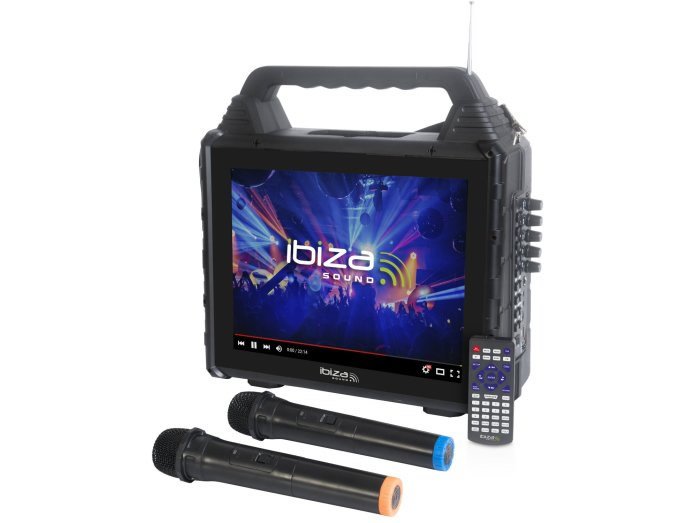 Portable karaoke speaker with screen and 2 microphones