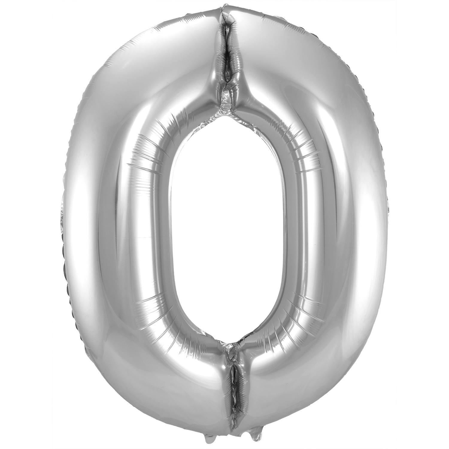 0 Formet Nummer Folieballon (Sølv, 86 cm)
