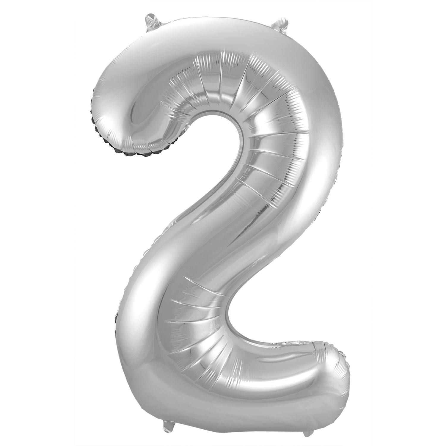 2 Formet Nummer Folieballon (Sølv, 86 cm)