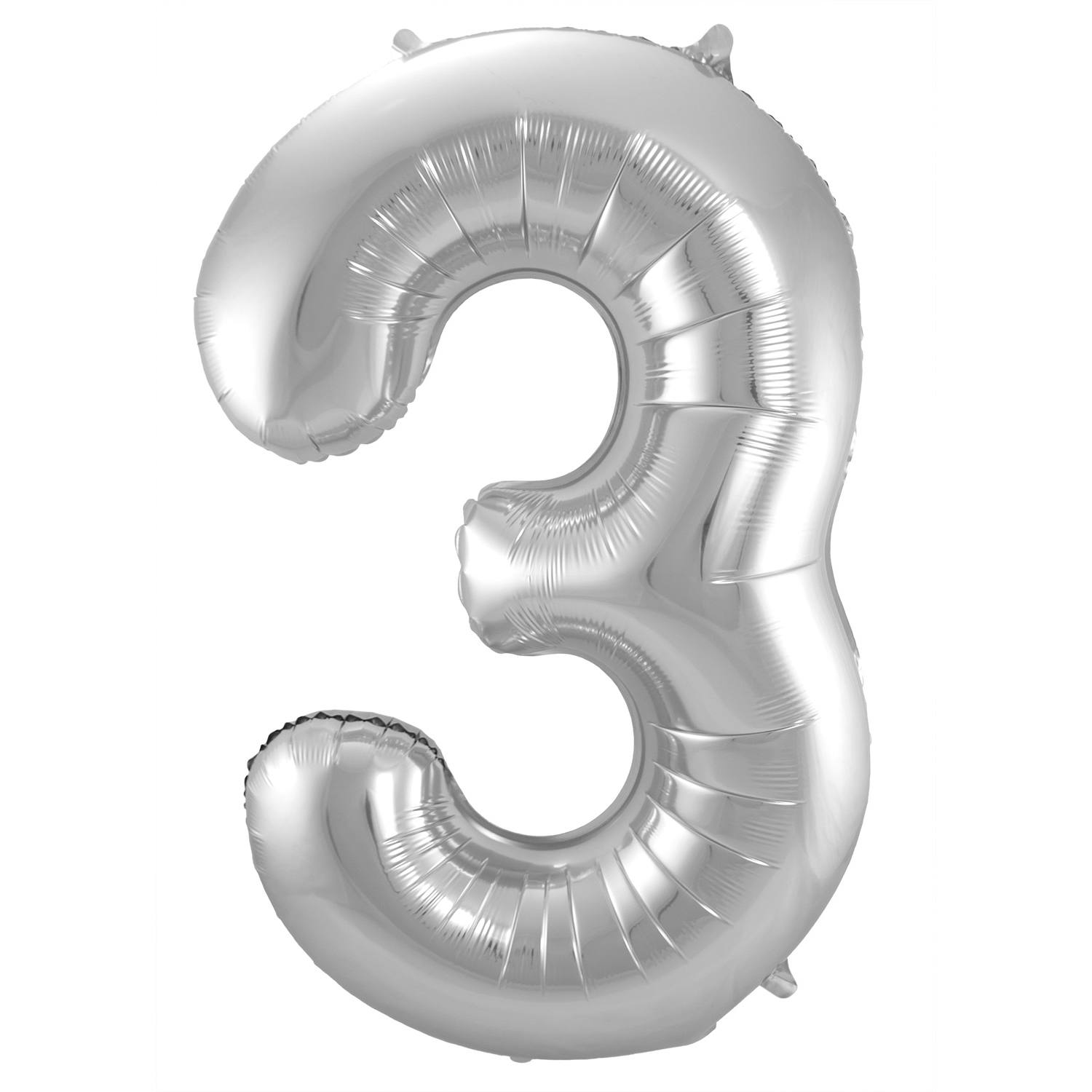 3 Formet Nummer Folieballon (Sølv, 86 cm)