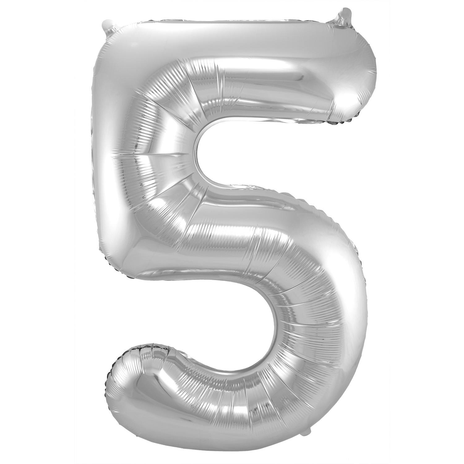 5 Formet Nummer Folieballon (Sølv, 86 cm)