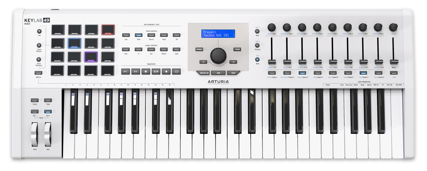 Se Arturia KeyLab 49 MKII MIDI-Keyboard (Hvid) hos Drum City
