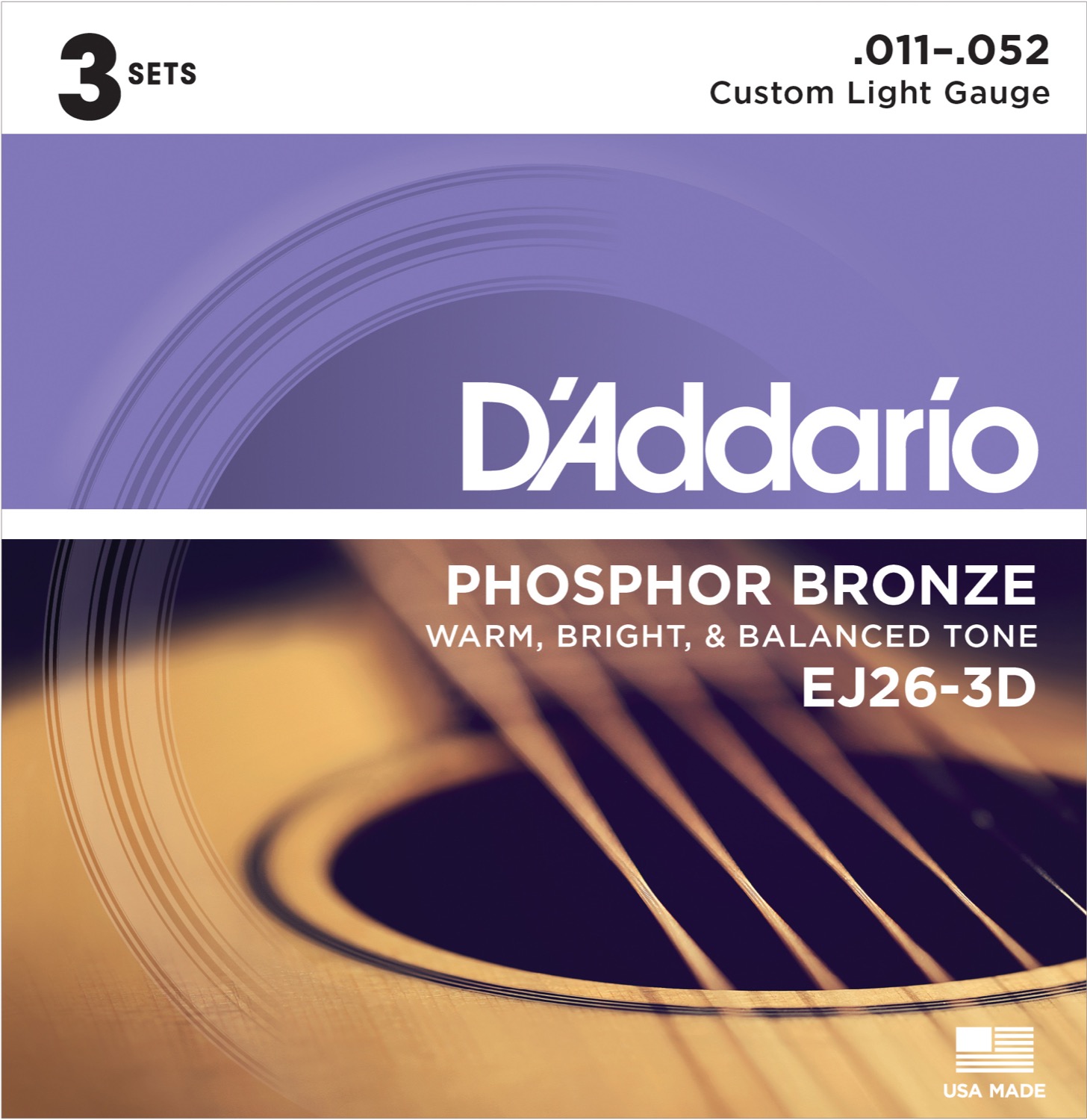 Daddario EJ26-3D Phosphor Bronze Guitarstrenge 3-Pak (Custom Light, 11-52)