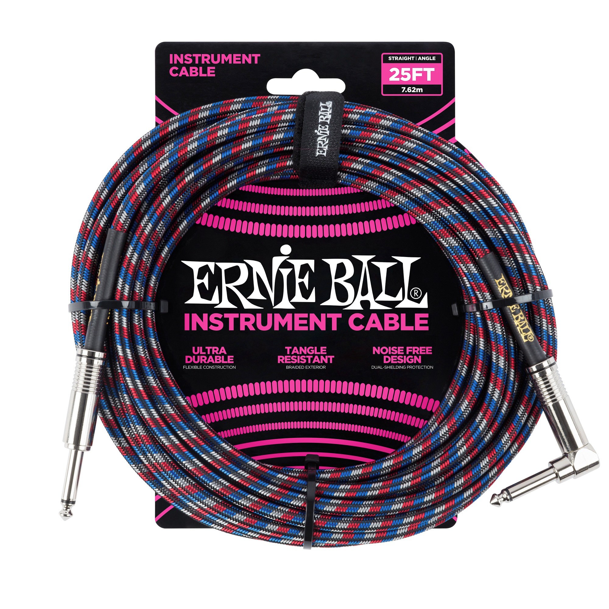 Se Ernie Ball 6063 Guitar Kabel (Sort, Rød, Hvid, 7,5m) hos Drum City