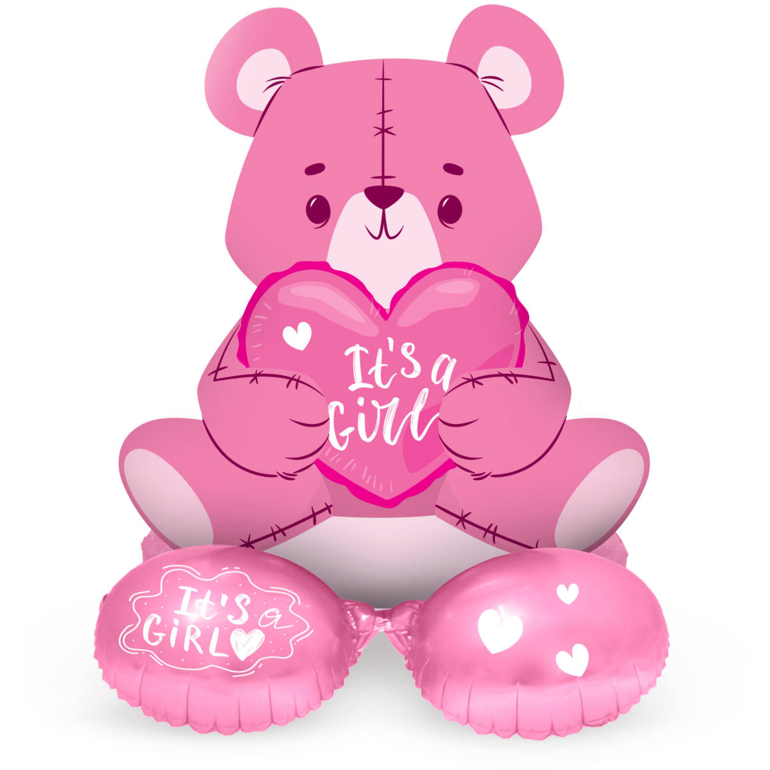 Folieballon m. Base Bear 'It's a Girl' (Pink, 61cm)