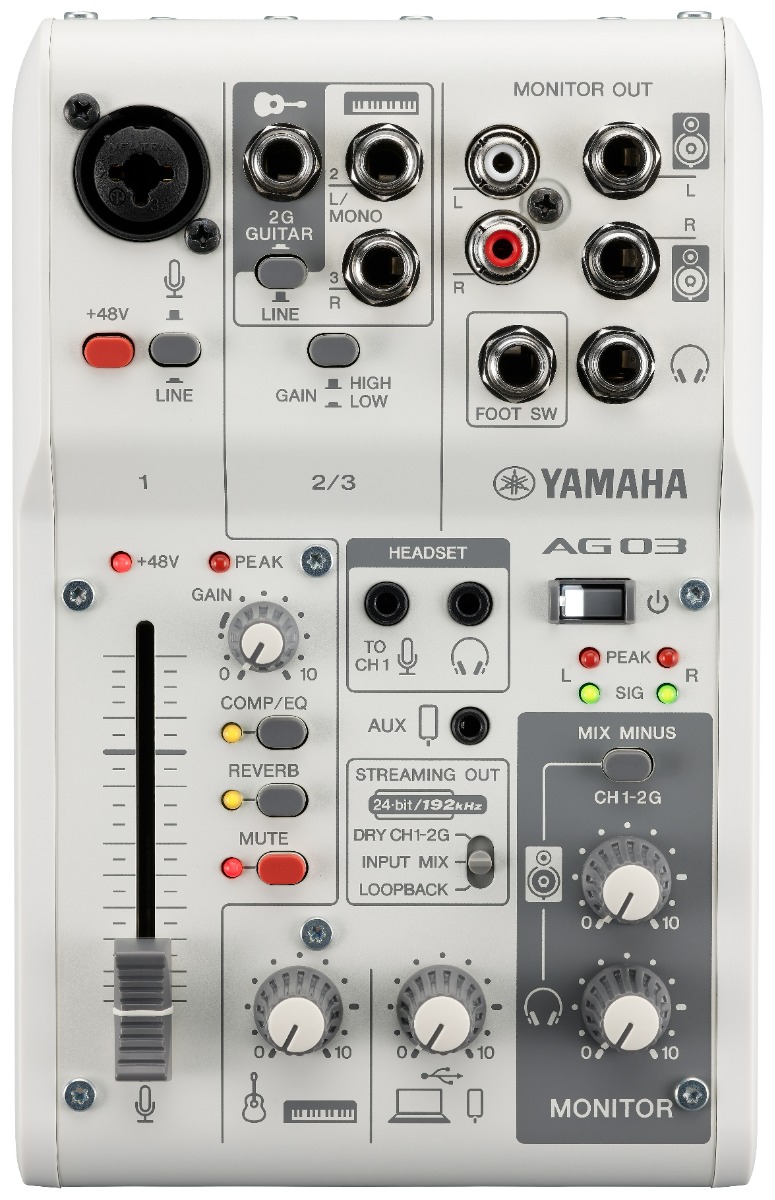 Se Yamaha AG03 MkII Live Streaming Mixer (Hvid) hos Drum City