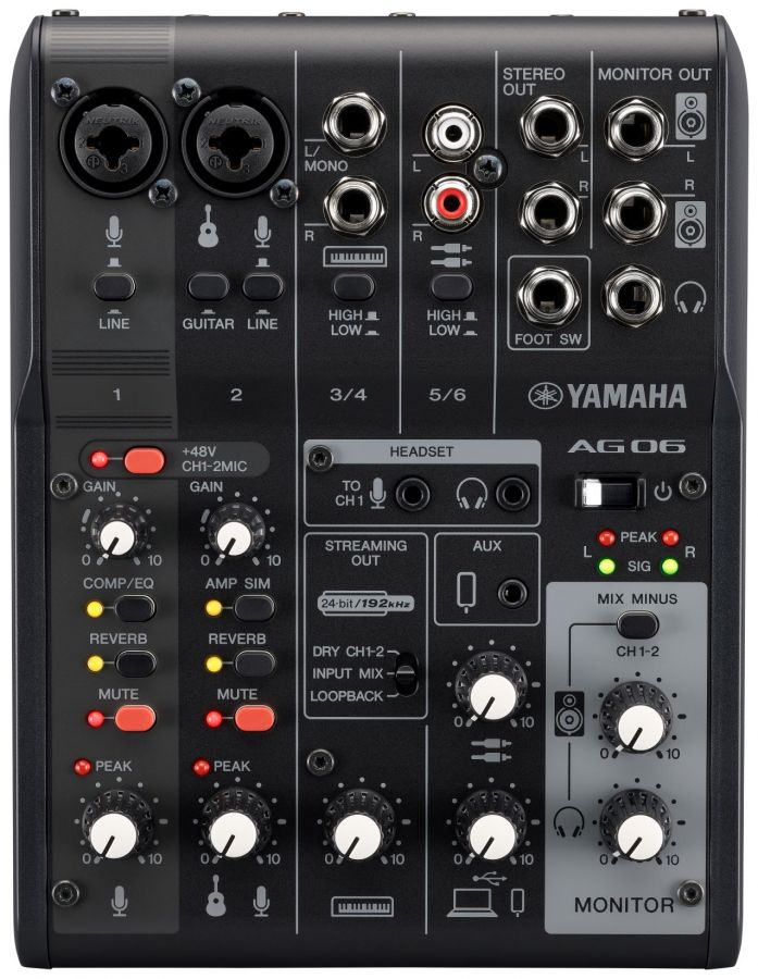 Yamaha AG06 MkII Live Streaming Mixer (Sort)