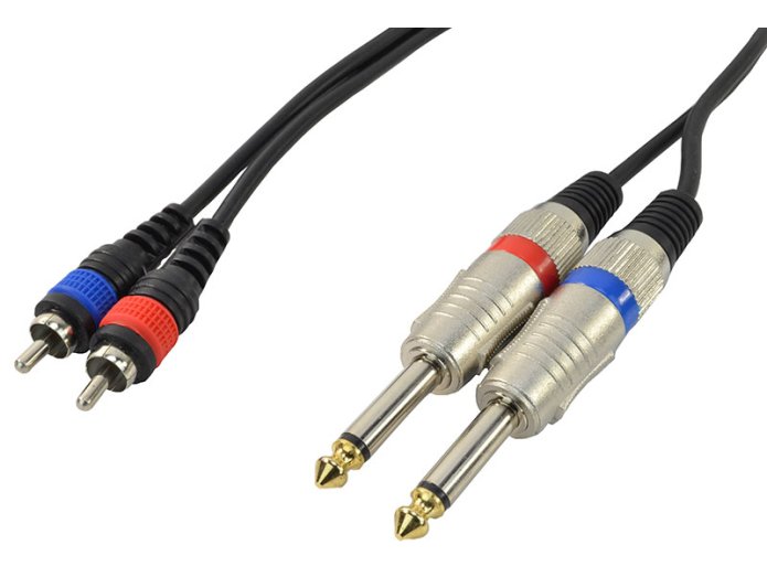 2 x RCA Phono Male to 2 x 6.3 mm Jack Mono adapter cable