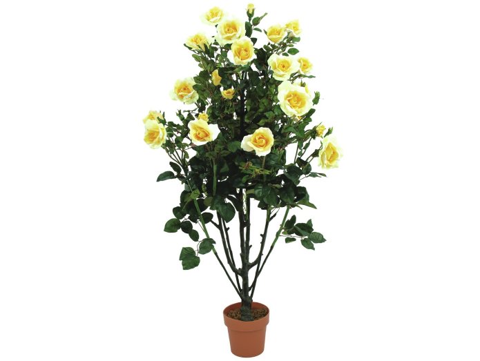 Keinotekoinen ruusupensas vaaleankeltainen, 140cm