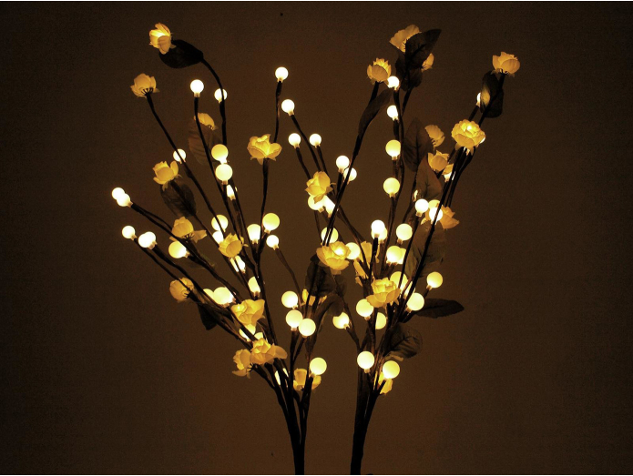 Kunstig Kamelia m. LED-lys (Hvid, 50cm)