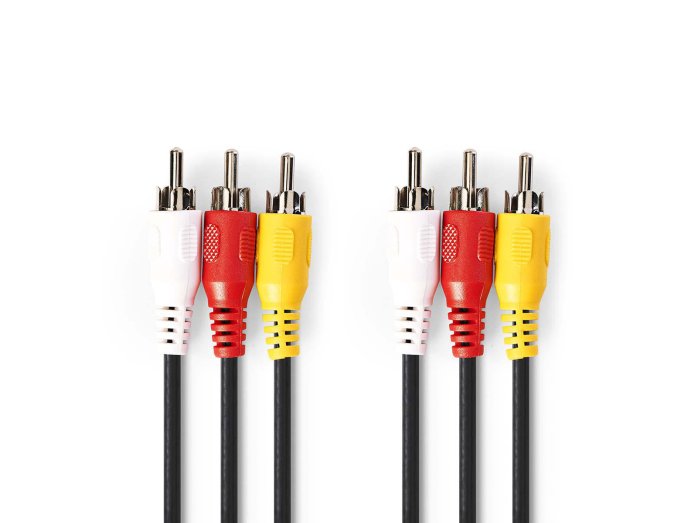 Komposit videokabel, 3 x RCA-hanstik /3 x RCA-hanstik, 1.5 m.