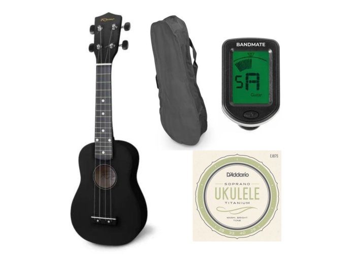 Reno RU150 Soprano Ukulele (svart) Starter Kit