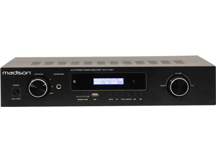 Madison HI-FI Stereo Forstærker m/bluetooth 2x100 Watt, Sort
