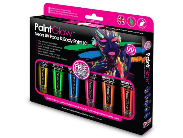 Neon UV face and body paint set