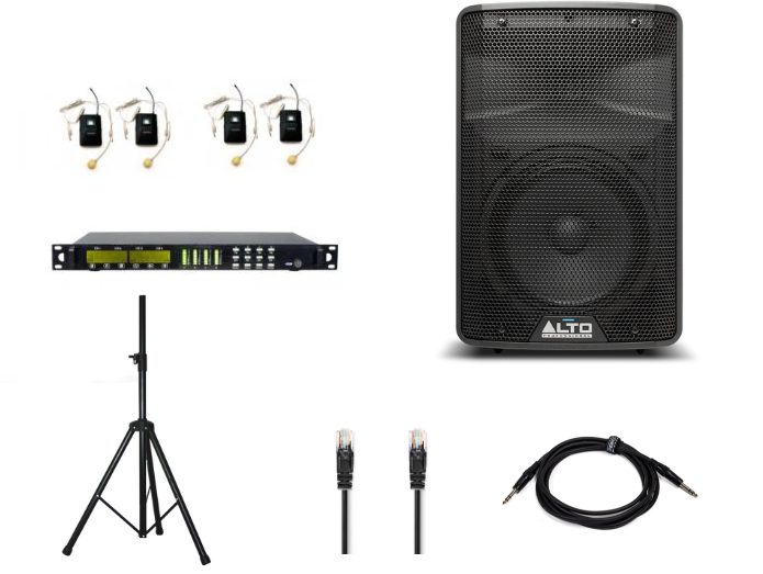 Wireless Microphone Set w. 4 Headsets