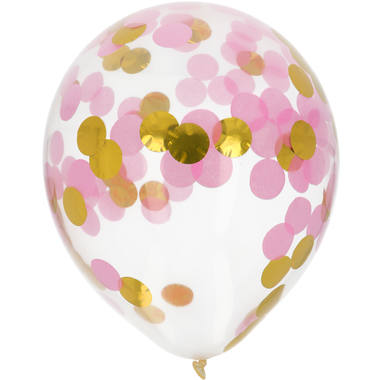 Balloner m. Konfetti 4 stk. (Guld & Pink, 30cm)